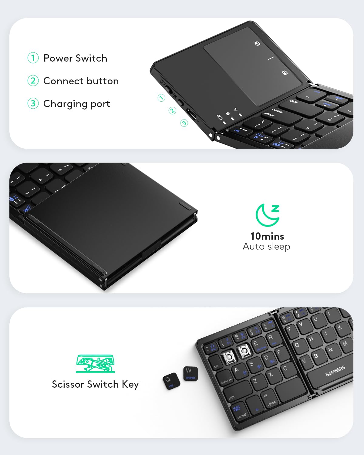 Samsers Foldable Bluetooth Keyboard with Touchpad