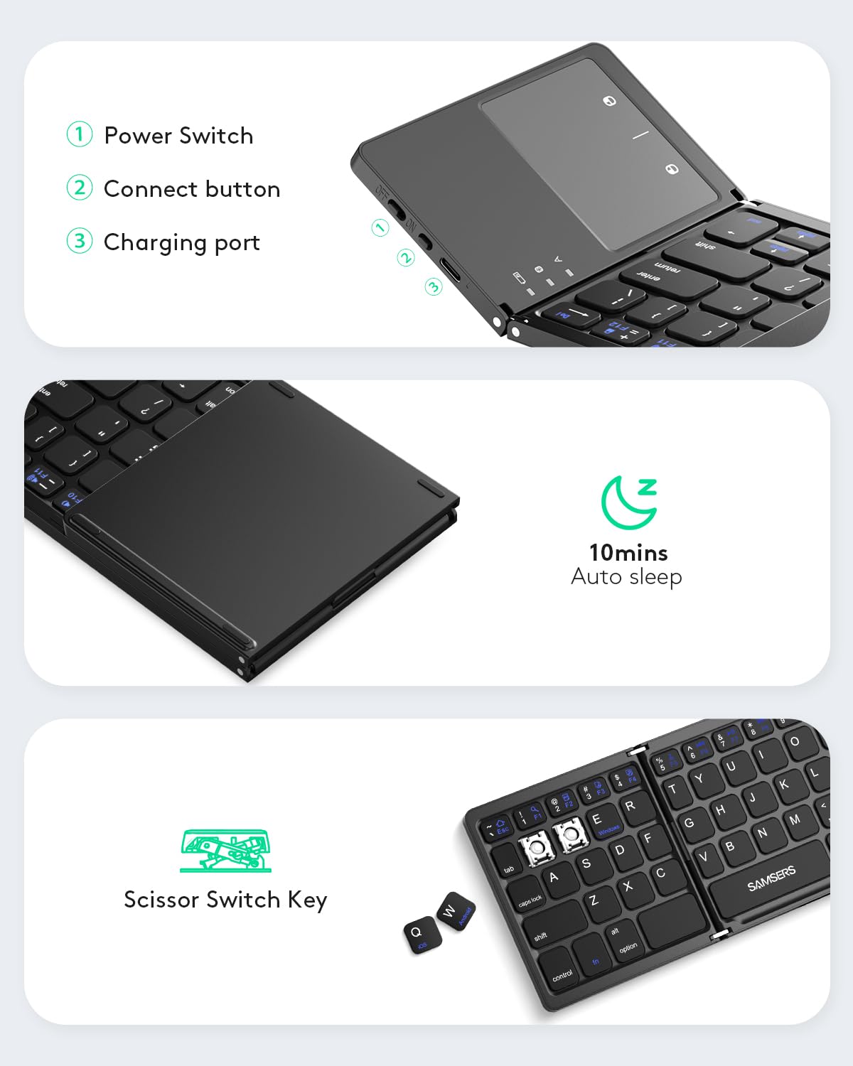Samsers Foldable Bluetooth Keyboard with Touchpad