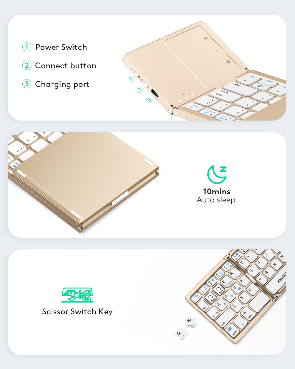 Samsers Foldable Bluetooth Keyboard with Touchpad