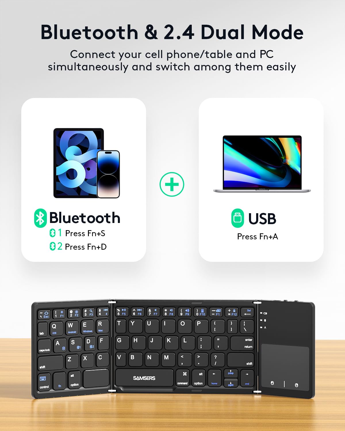 Samsers Foldable Bluetooth Keyboard with Touchpad
