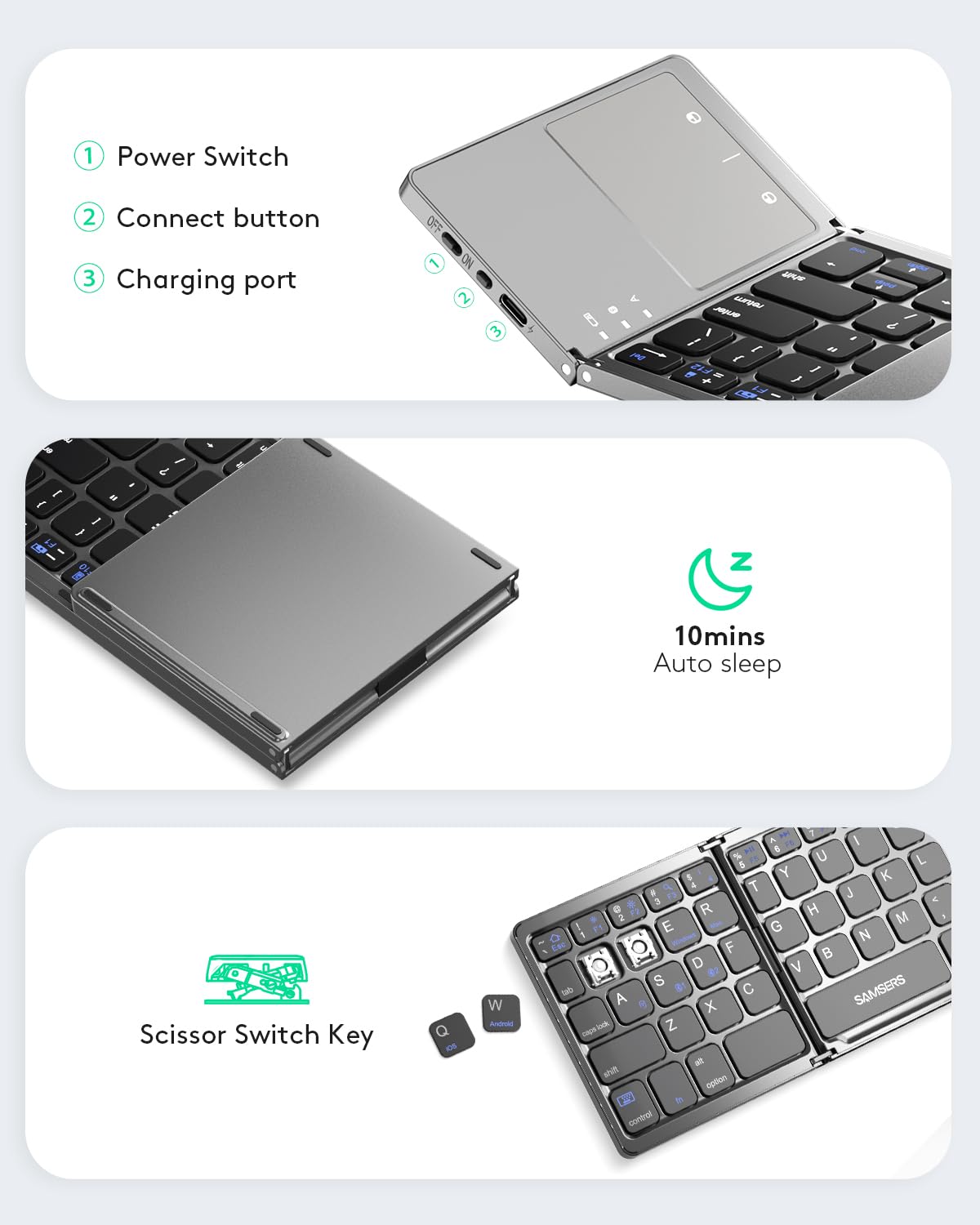Samsers Foldable Bluetooth Keyboard with Touchpad