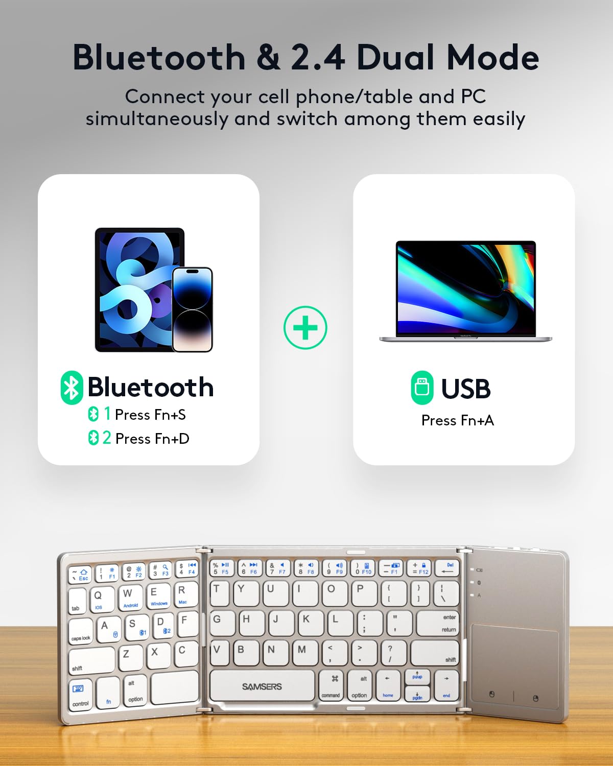 Samsers Foldable Bluetooth Keyboard with Touchpad