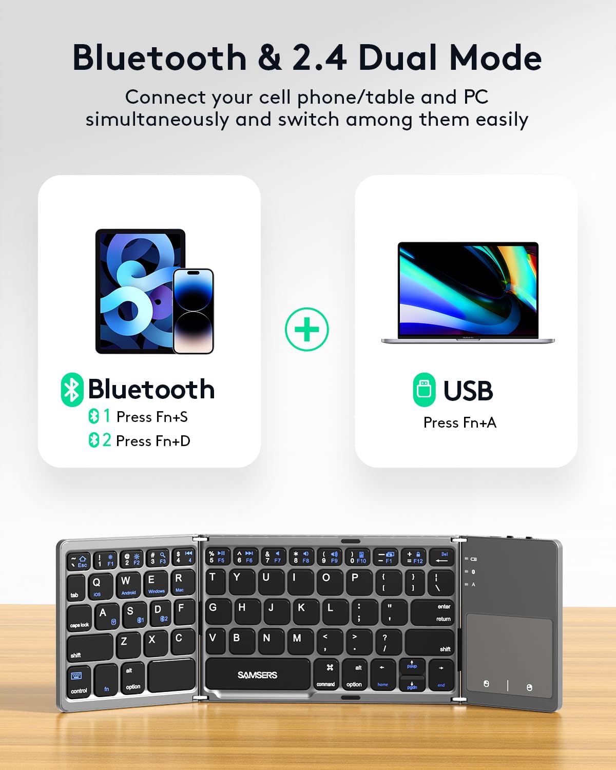Samsers Foldable Bluetooth Keyboard with Touchpad