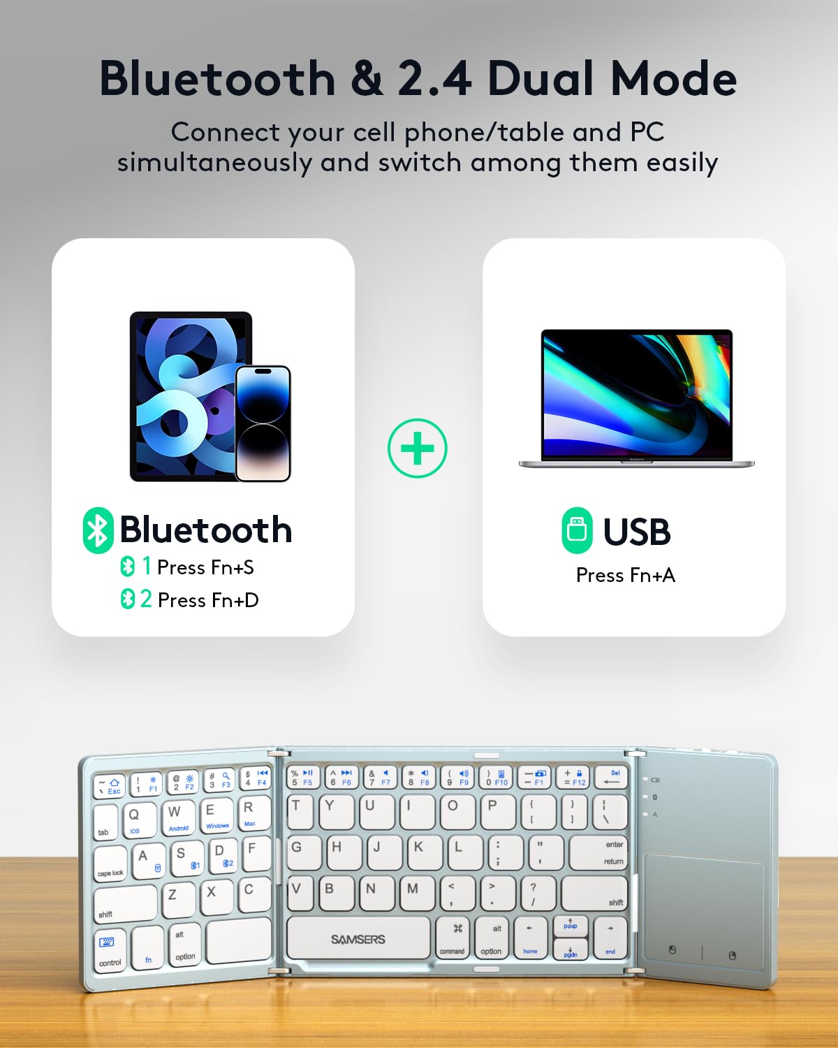 Samsers Foldable Bluetooth Keyboard with Touchpad